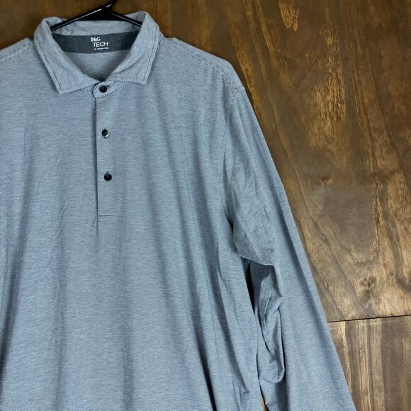 F & G Tech Mens Shirt Gray White Striped Collared Long Sleeve Henley Stretch XL - Picture 5 of 12